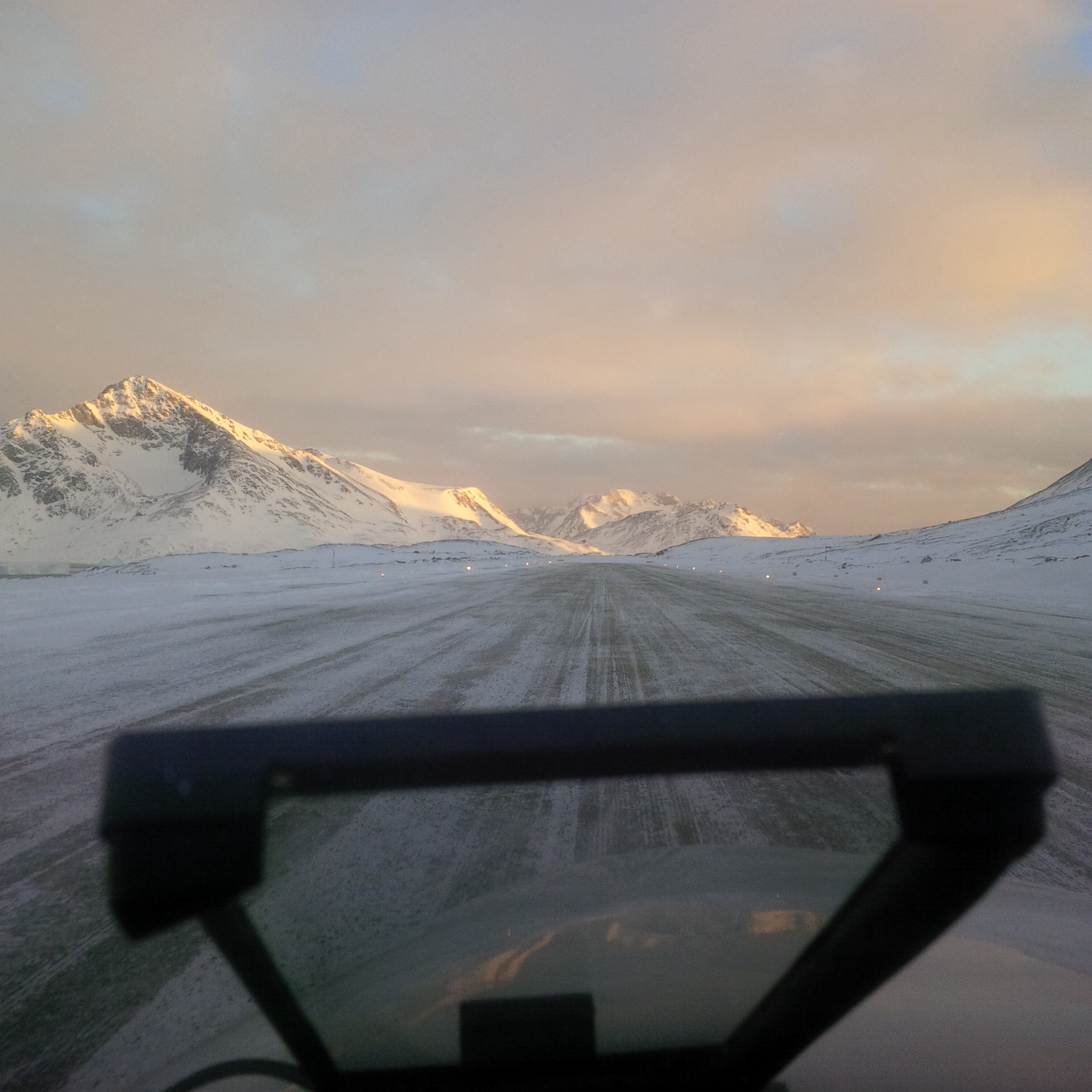 Compacted snow and gravel runway at Kulusuk in Greenland.
